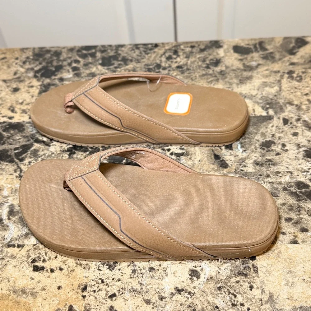 Kids Tan Squishy Footbed Flip Flop Sandals Thong Summer Shoes Youth Size 13-1
